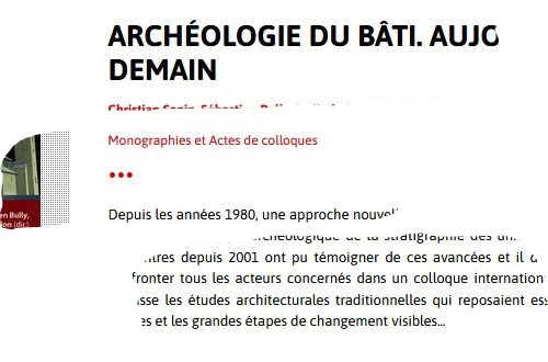 Publication colloque Archéologie du bâti