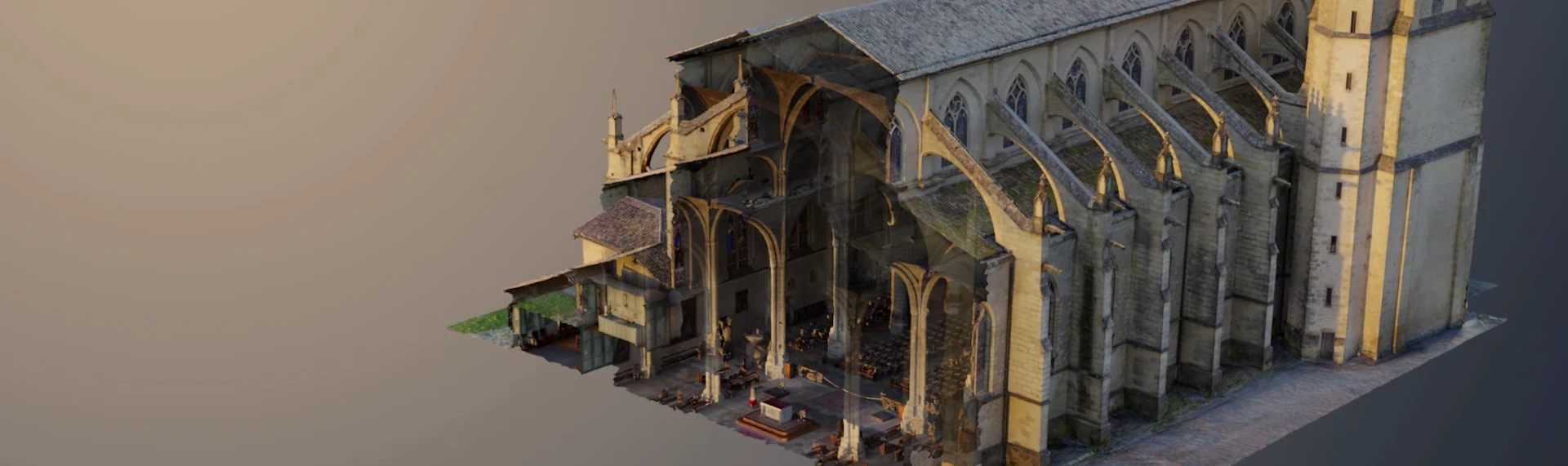 Vue axonométrique d'une cathédrale.