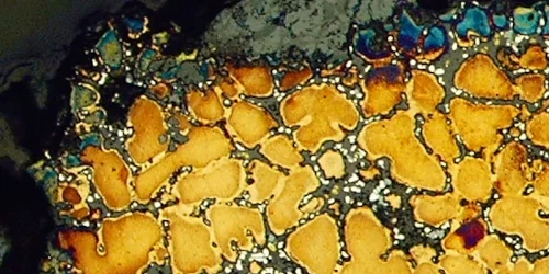 Observation au microscope d'une section métallographique d'un alliage cuivreux.